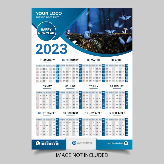 Calendario 2023 para el vector de plantilla de diseño de ilustración editable. Planificador de diseño de calendario 2023