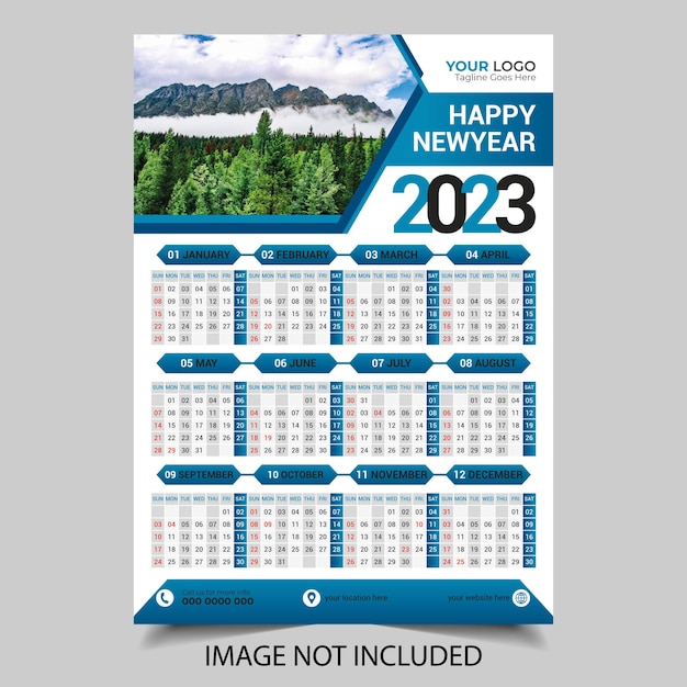 Calendario 2023 para el vector de plantilla de diseño de ilustración editable.