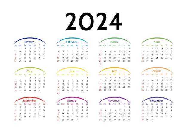 Calendario para 2024 aislado en un fondo blanco Plantilla de negocio de domingo a lunes