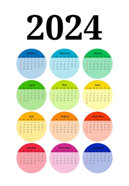 Calendario para 2024 aislado sobre fondo blanco