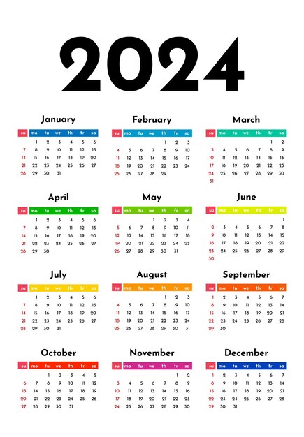 Calendario para 2024 aislado sobre fondo blanco