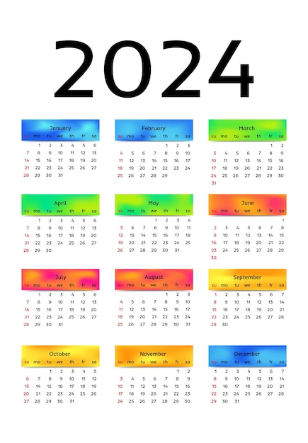 Calendario para 2024 aislado sobre fondo blanco