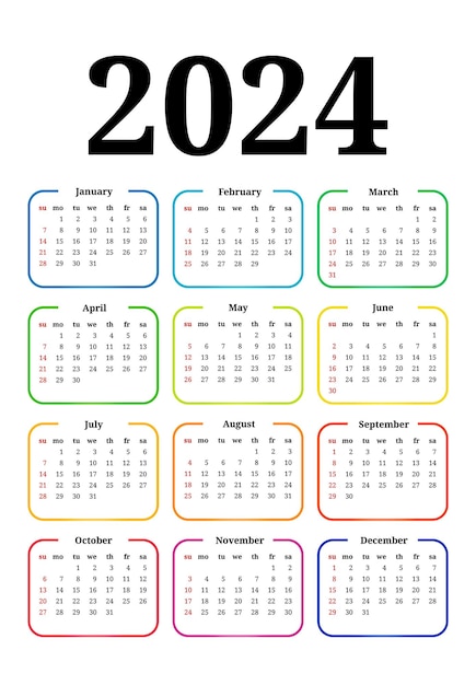 Vector calendario para 2024 aislado sobre fondo blanco