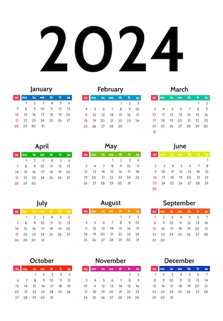 Calendario para 2024 aislado sobre fondo blanco