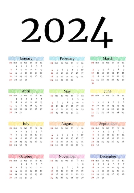 Calendario para 2024 aislado sobre fondo blanco