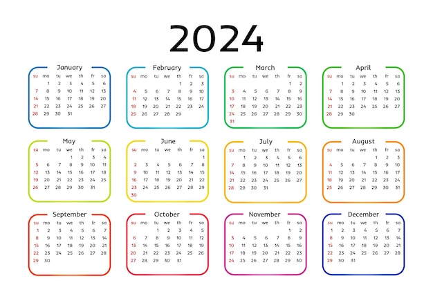 Vector calendario para 2024 aislado sobre un fondo blanco