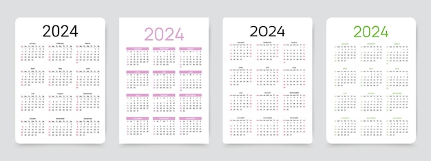 Vector calendario de 2024 años plantillas de calendario de bolsillo conjunto de planificadores de escritorio organizador anual con 12 meses