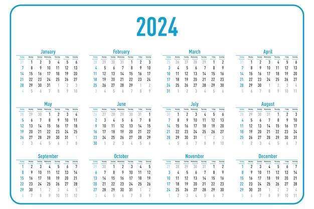 Calendario de 2024 años sobre fondo blanco ilustración vectorial