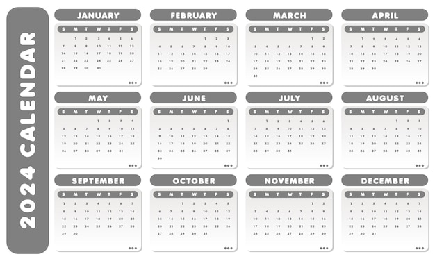 calendario de 2024 con color blanco y negro