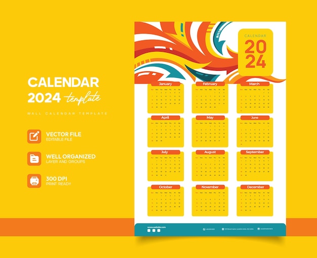 Calendario de 2024 con colores brillantes Vector Premium