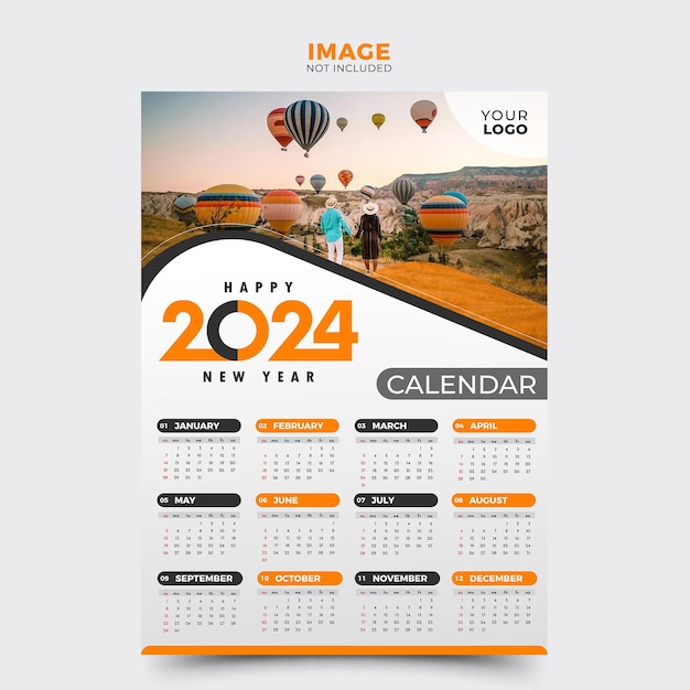 Calendario 2024 plantilla mensual fotos inspiradoras año nuevo limpio anual aislado