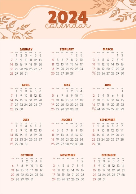 Vector calendario 2024 todos los meses calendario de fiestas nacionales fechas conmemorativas y feriados