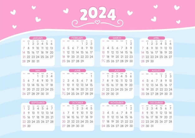 Vector calendario 2024 todos los meses