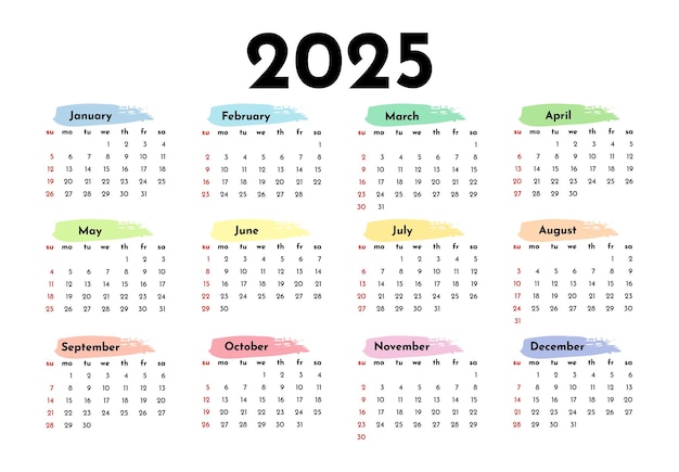 Calendario para 2025 aislado sobre un fondo blanco