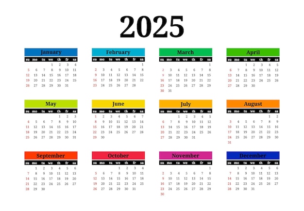 Calendario para 2025 aislado sobre un fondo blanco