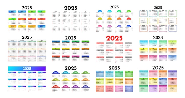 Calendario para 2025 aislado sobre un fondo blanco