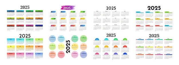 Calendario para 2025 aislado sobre un fondo blanco