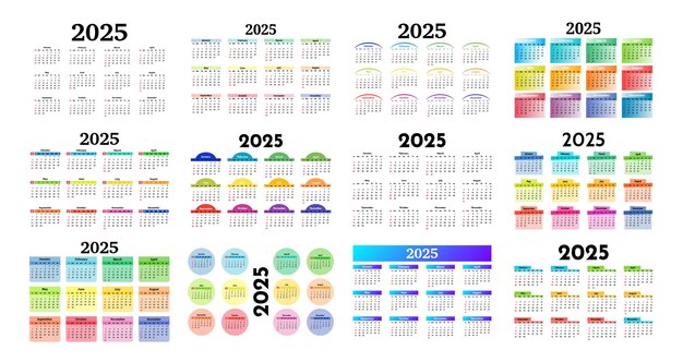 Calendario para 2025 aislado sobre un fondo blanco