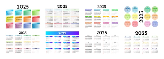Calendario para 2025 aislado sobre un fondo blanco