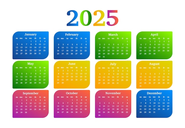 Calendario para 2025 aislado sobre un fondo blanco