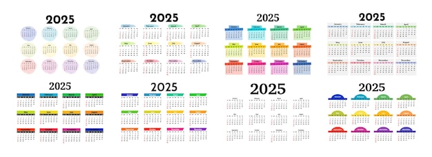 Calendario para 2025 aislado sobre un fondo blanco