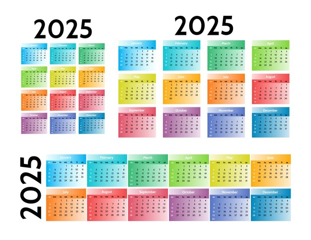 Calendario para 2025 aislado sobre un fondo blanco