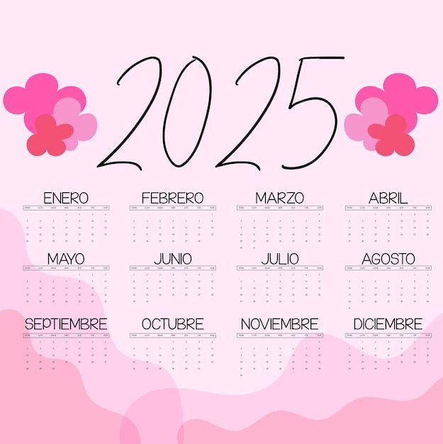 Vector calendario 2025 español color rosa