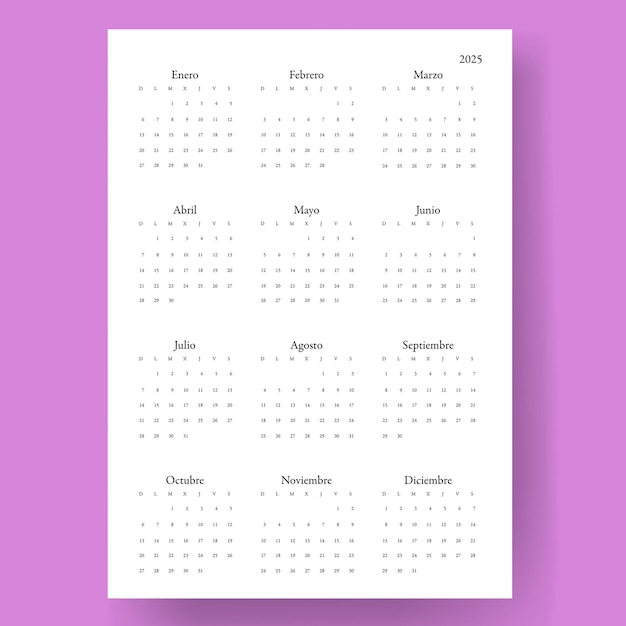 Calendario 2025 Vector Premium