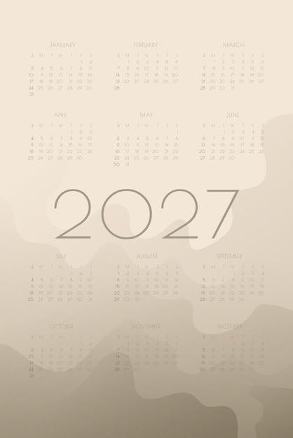 Vector calendario 2027 con resumen fluido degradado caqui oliva