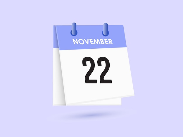 Calendario del 22 de noviembre y planificador de tiempo Calendario diario Icono recordatorio Ilustración vectorial