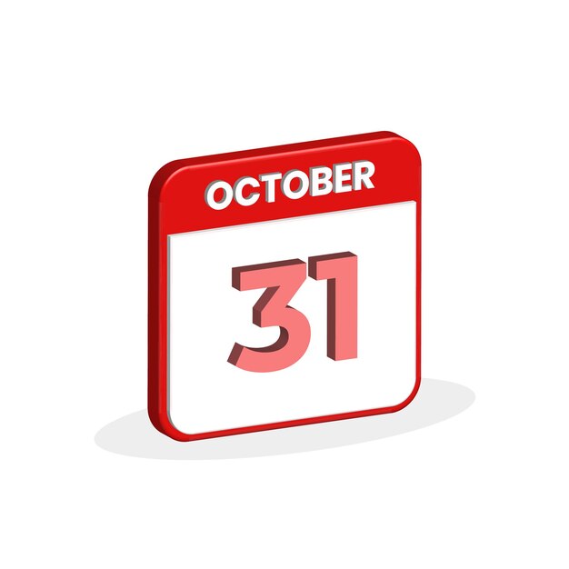 Calendario del 31 de octubre Icon 3D Ilustrador vectorial de íconos del mes de la fecha del calendario 3D 31 de octubre