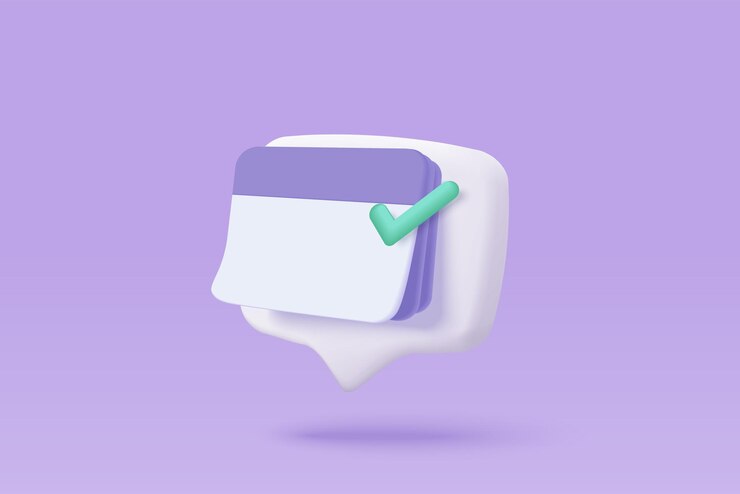 Vector calendario 3d con fecha y hora marcadas para el día de recordatorio en fondo púrpura calendario con lista de tareas para programar cita evento día vacaciones planificación concepto 3d alarma icono vector render ilustración