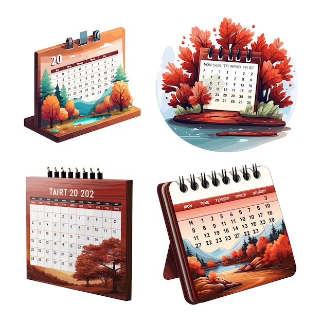 Calendario 3D iconos set vector