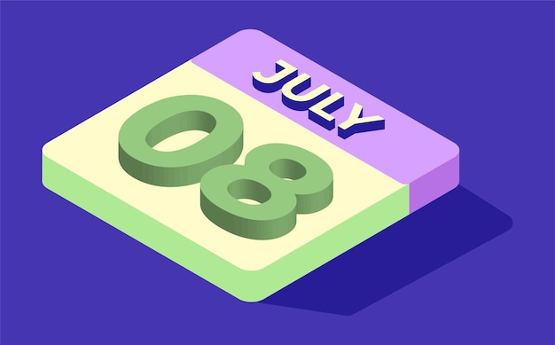 Calendario 3D del mes de julio de 2026