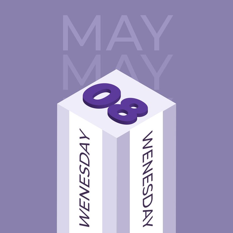 Calendario 3D del mes de mayo de 2025