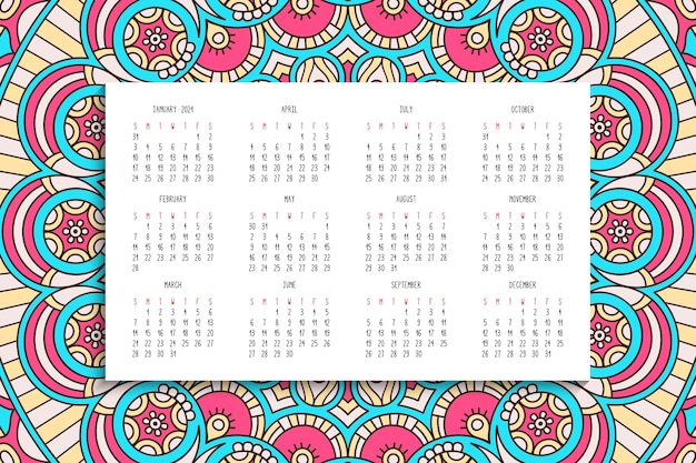 Calendario con adorno de mandalas