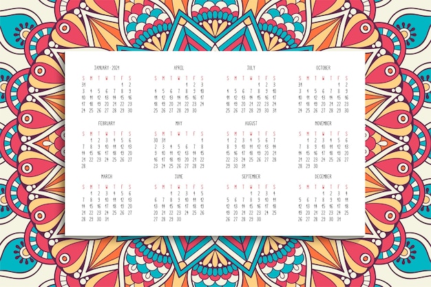 Calendario con adorno de mandalas