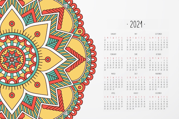 Calendario con adornos de estilo oscuro mandalas