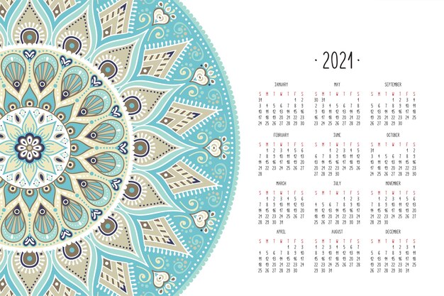 Calendario con adornos de estilo oscuro mandalas