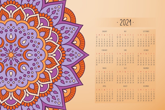 Calendario con adornos de estilo oscuro mandalas