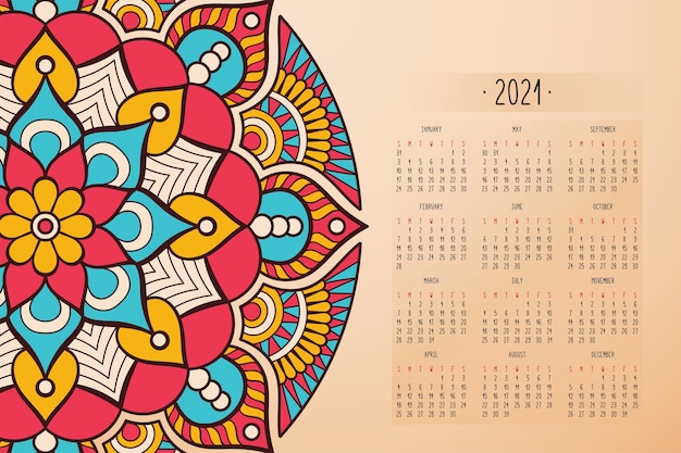 Calendario con adornos de estilo oscuro mandalas