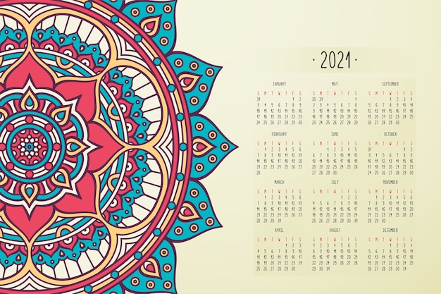 Calendario con adornos de estilo oscuro mandalas