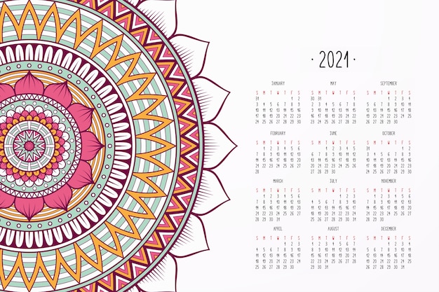 Calendario con adornos de estilo oscuro mandalas