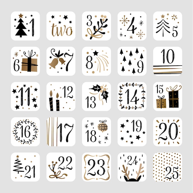 Calendario de adviento festivo dibujado a mano