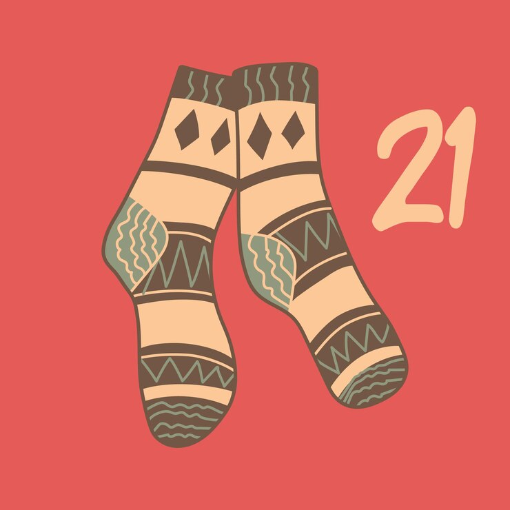 Vector calendario de adviento y navidad calcetines de punto cálidos y acogedores una tarjeta de felicitación para imprimir vector