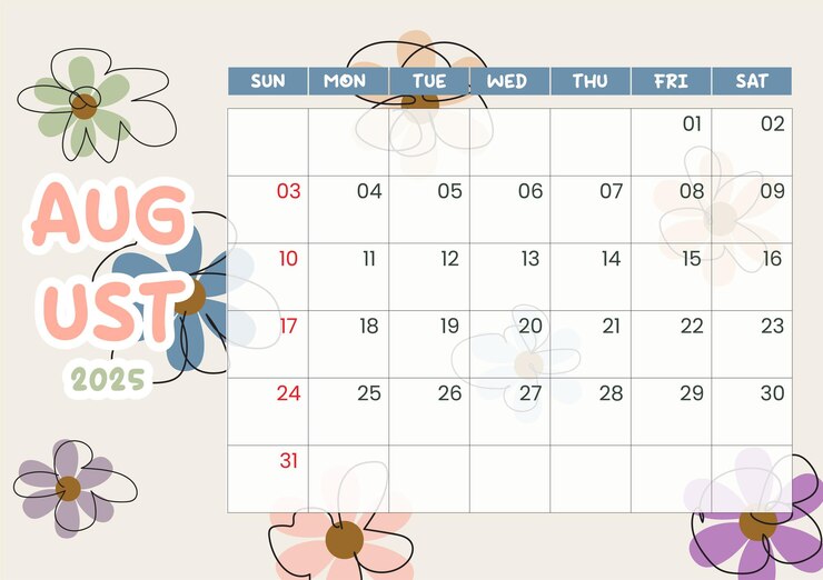 Vector calendario de agosto de 2025