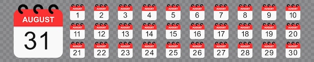 Calendario de agosto. Icono plano vectorial