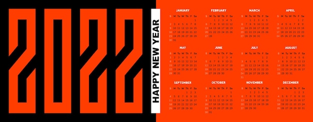 Calendario del año 2022 sobre fondo naranja. Año del tigre. Vector, ilustración