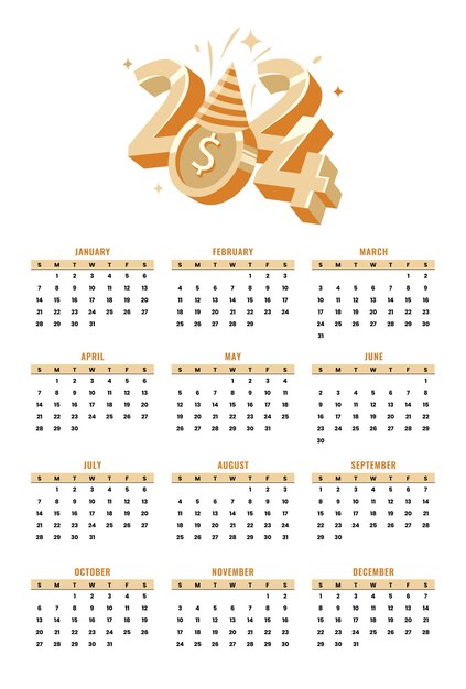 Vector calendario para el año 2024