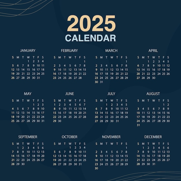 Calendario para el año 2025